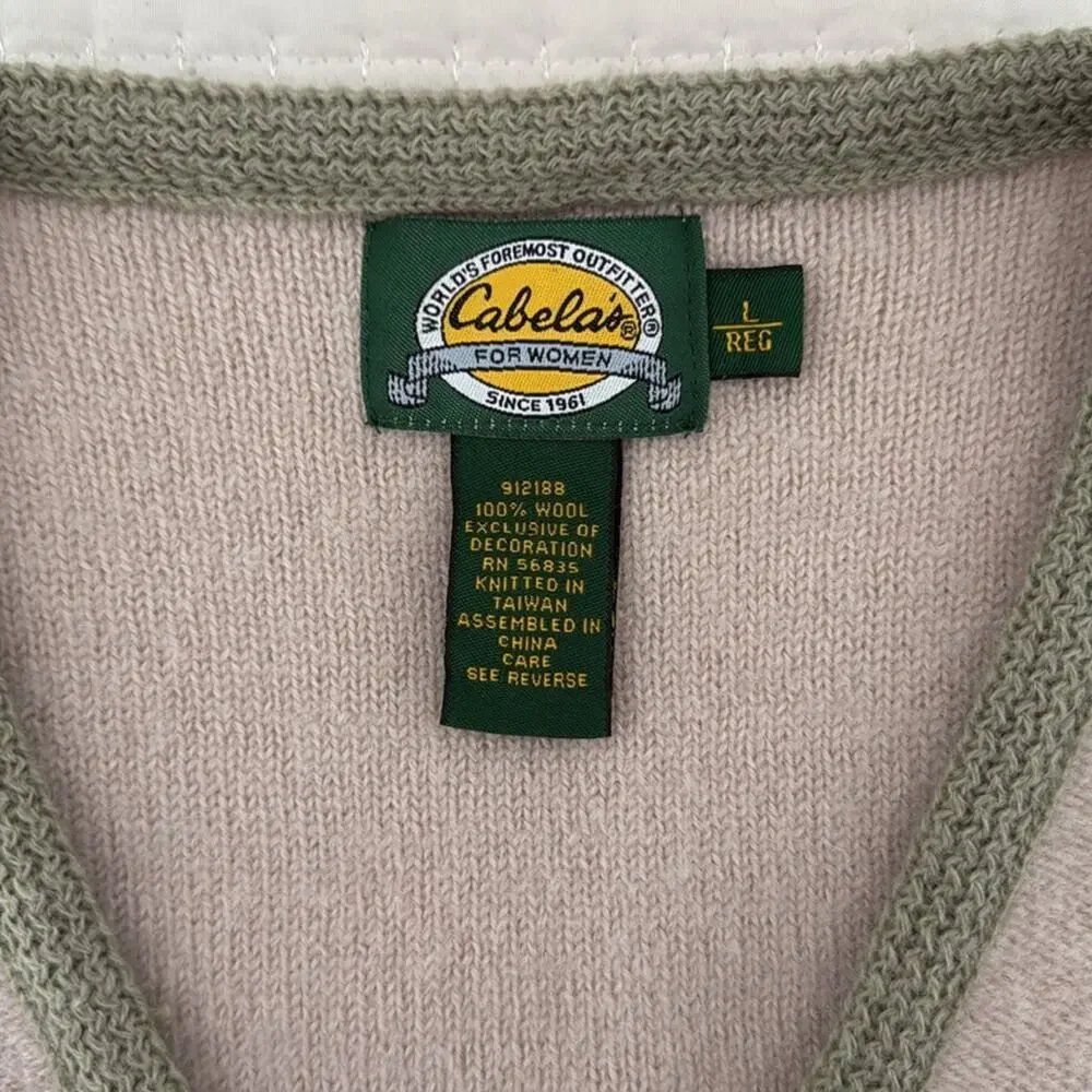 Cabela's Oatmeal/Green Wool Zip Up Sweater Vest Size L - Picture 6 of 6